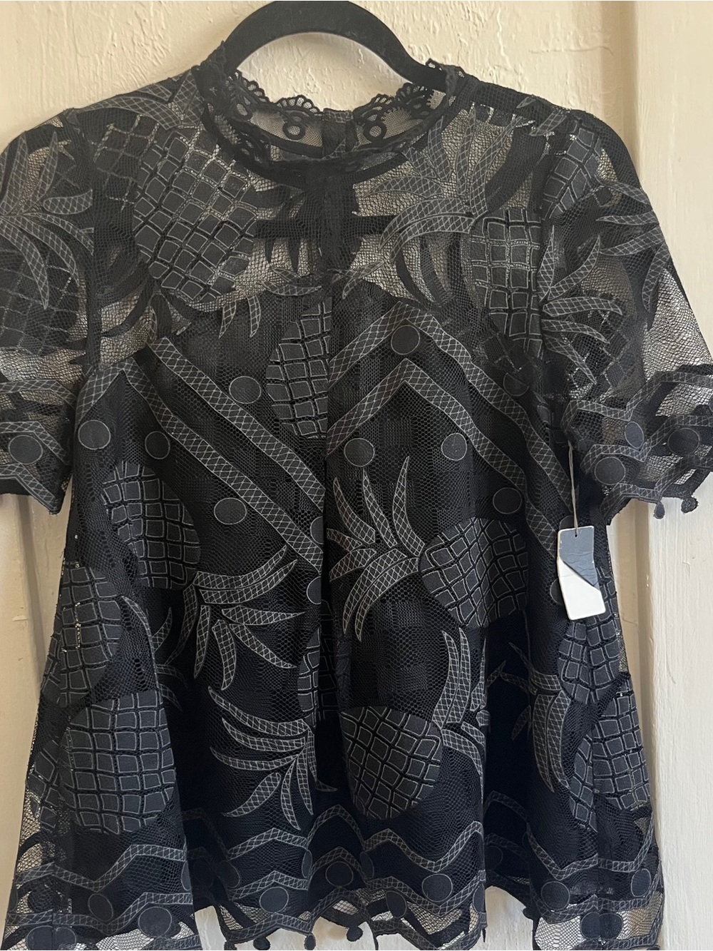 NWT Anthropologie HD in Paris Black Pineapple Lace Whimsygoth Short Sleeve